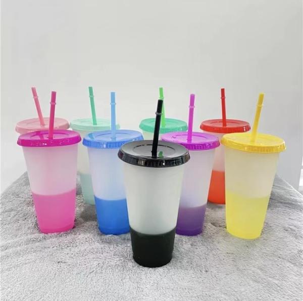 Temperature Sense Gradient Drinking Cup 700ml 24oz Plastic With Straw And Lid