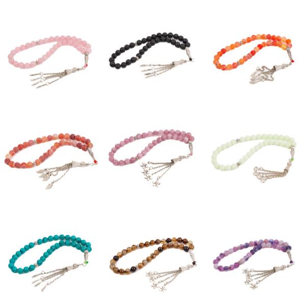 33 Natural Stone Beads Prayer Tasbih Spacer Muslim Crystal Tasbeeh For Rosary Necklace Bracelet