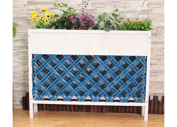 Balcony Mesh Shape Wooden Flower Shelf , Colorful Wooden Plant Stand Antiseptic Wood Fence