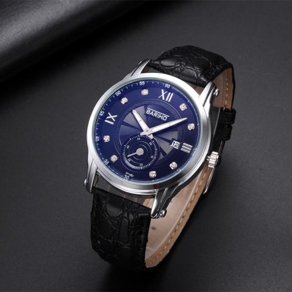 BARIHO Men's Quartz Watch 30M Waterproof Genuine Leather Band 461-61A