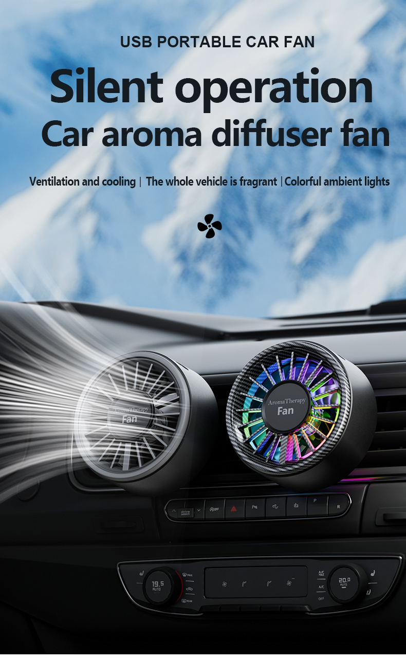 FUSMLI Electric Type-C Colorful Angle Adjustment Carbon Fiber Design Luxury Texture Car Vent Portable Fan with Silent Operation