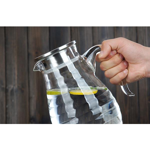 Handmade 1800ml Pyrex Juice Carafe With Lid , Handled Large Glass Pitcher