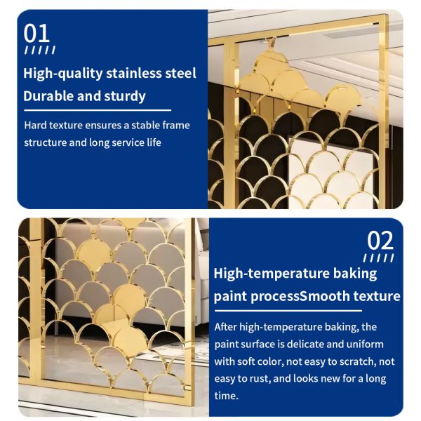 Fashionable Gold Metal Room Divider Long Lasting For Living Room Separation