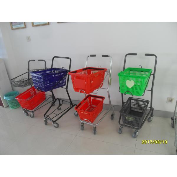 Reusable 2 Basket Shopping Trolley For Small Shop , 4 Swivel 3 Inch Pvc Casters