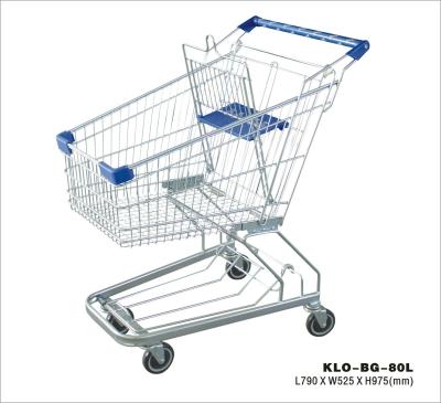 Modern Supermarket Shopping Trolley With 4 Swivel Flat Bearing Blue Pu Wheel
