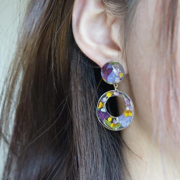 Customized Purple Romance Love Earstud Korea Style Purple Color Earrings Rings With Ball