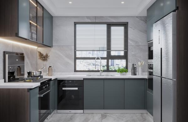 Modular Kitchen Cabinets with Backsplash & Drawer Accessories