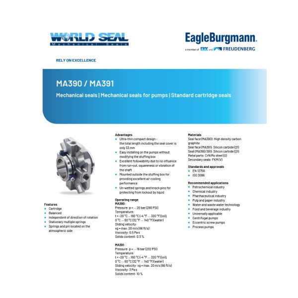 MA390 MA391 Standard Cartridge Mechanical Seals EagleBurgmann Seal for Pumps