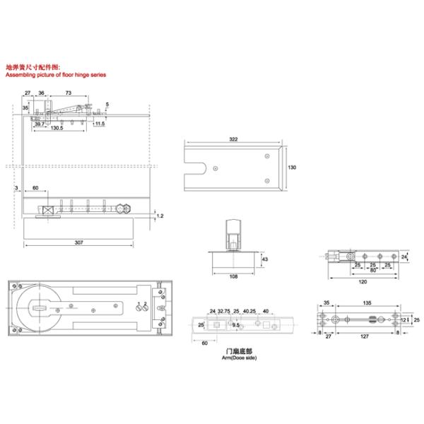 Floor Hinge T-84, color:black or blue, casting iron,  weight capacity 130kgs,