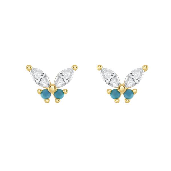 18K or Marquise coupé Turquoise CZ 925 Sterling Argent Papillon Stud Boucles d'oreilles pour femmes