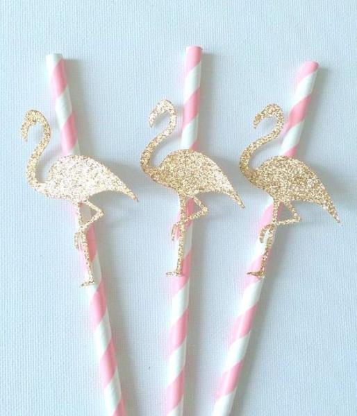 Custom Sticker Flamingo and Pineapple Pattern Paper Straws for Party Bar Accessories