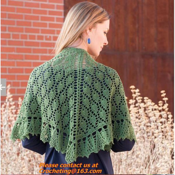 Mexican print knitted open poncho with roll neck, Green Free Knitting Crochet Woman