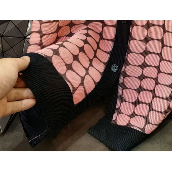 Women's Chic Printed Pleated Chiffon Top Beautiful Lace Stand-Up Collar Three-Quarter Sleeve Loose Casual Outerwear for