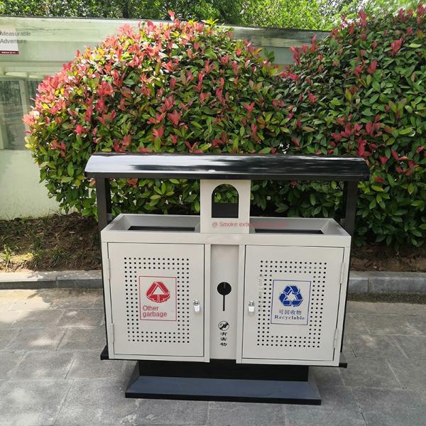 Contenedor de basura exterior de 4 compartimentos Contenedor de basura de acero inoxidable para el parque público