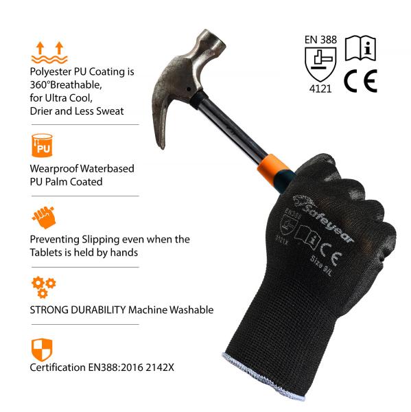 PU 10in Cut Resistant Welding Gloves Safety Hand Gloves For Construction
