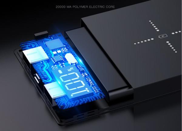 Luxury Temper Glass Dual Port Qi Wireless Charging Power Bank 20000mah Big Capacity