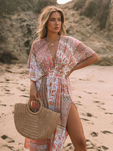 Red Color Floral Casual Dress High Waisted Summer Printed Dresses