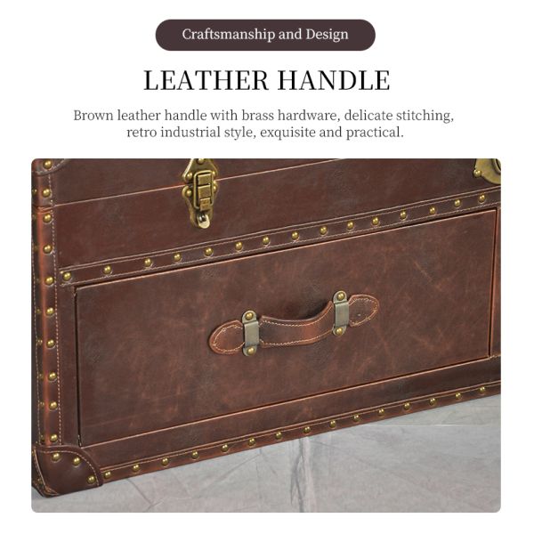 Nidea #8623 American-Style Retro Box-Shaped Handmade Leather Trunk Table for Living Room Home Bars Hotels  Lounges