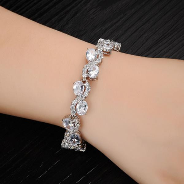 Women Platinum Plated Clear Cubic Zirconia Bracelet Wedding Jewelry (JDS924WHITE)