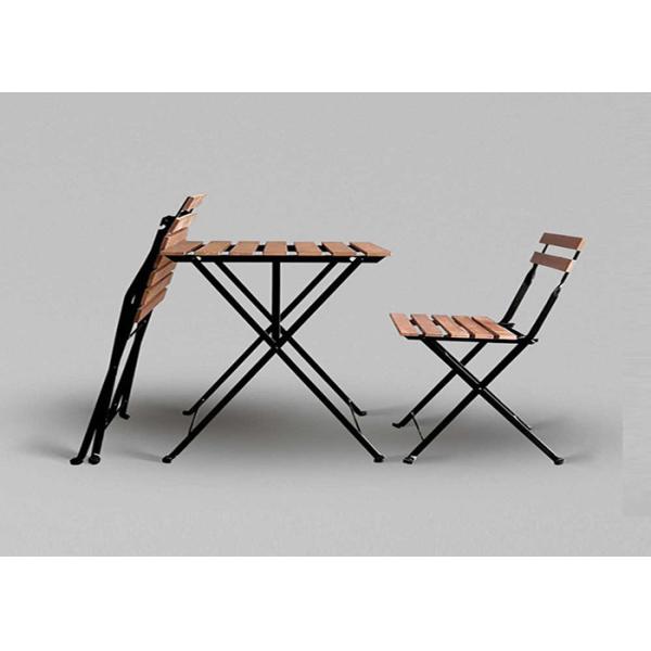 One Table And Two Chairs Set Outdoor Garden Wood Top Metal Frame Folding