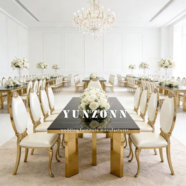 Furniture Factory Direct Sales of Stainless Steel Gold-plated Classic-style High-back Chairs Suitable for Weddings and Banquets