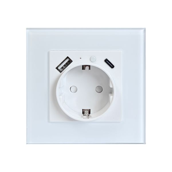 Smart Glass Wall Socket with 20W Fast Charging WiFi Remote Control and Tempered Glass Panel for Bedroom and Office