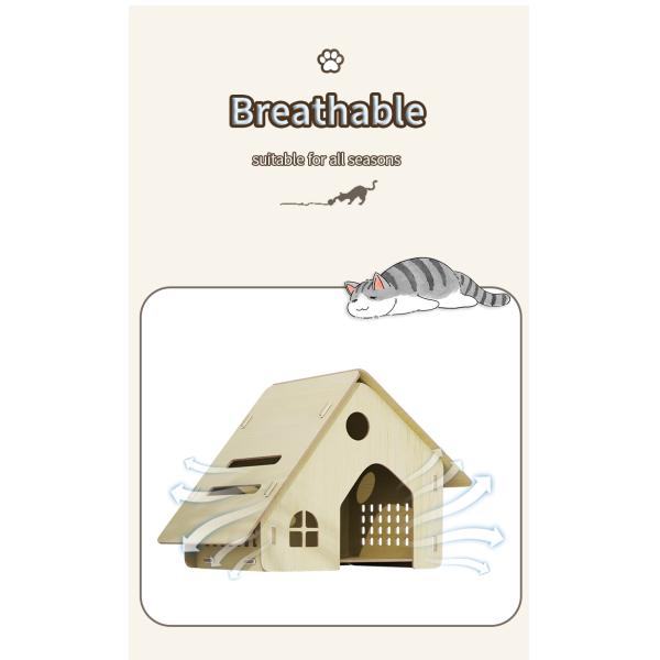 Snap Button Closure Indoor Wooden Cat House Made of HDF Board for Your Feline Frien