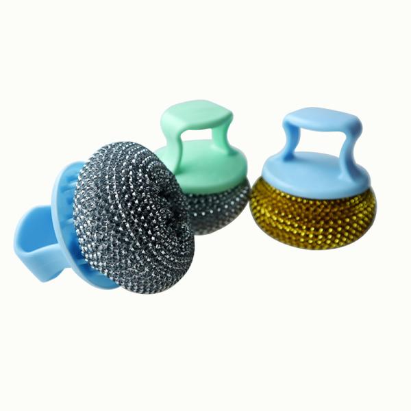 Éponge à récurer de cuisine en acier inoxydable, antirouille, anti-rayures, avec manche
