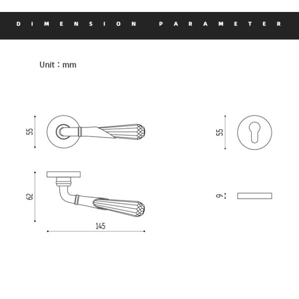 Interior Crystal Classic Door Handles 145mm 62mm For Home Hardware