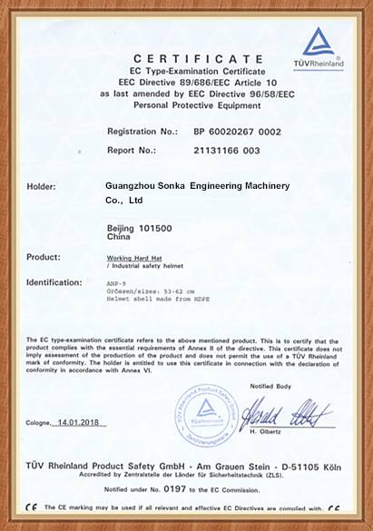 Guangzhou Sonka Engineering Machinery Co., Ltd. Сертификации