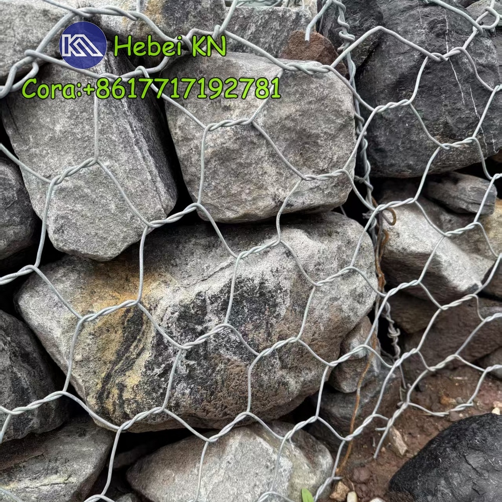 Hexagonal Gabion Wall, Galvanized Gabion Stone Cage, 2x1x1m, Wire 2.7mm, Mesh 80x100mm, Garden Landscape & Slope Stabilization