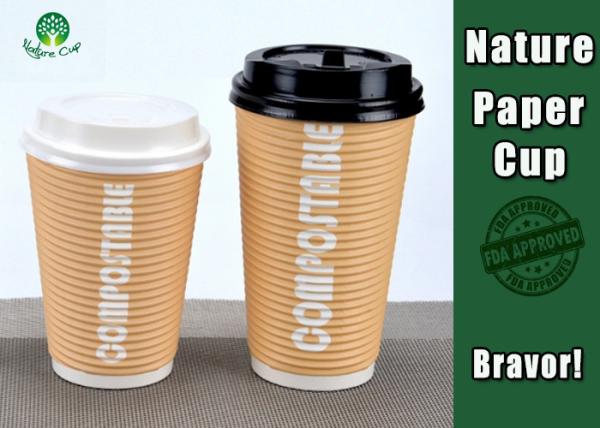 PLA Coated 12 Ounce Paper Cups , Disposable Double Wall Paper Coffee Cups