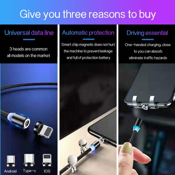 1M Cell Phone 3 In 1 Magnetic Braided Charging Micro Magnetic Usb Cable High Quality 3 in1 Fast Charger Cable Line