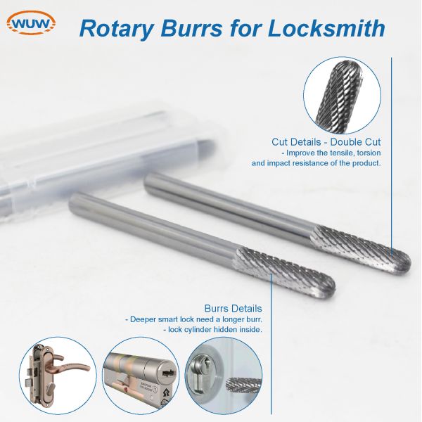 150mm Long Shank Tungsten Carbide Rotary Burrs for Deep Lock Hole Processing with Extra Long Carbide Die Grinder Bits
