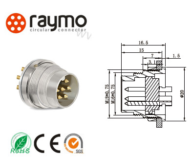 Передний фиксированный установленный электрический соединитель штепсельной вилки продетый нитку, Метал круговой соединитель
