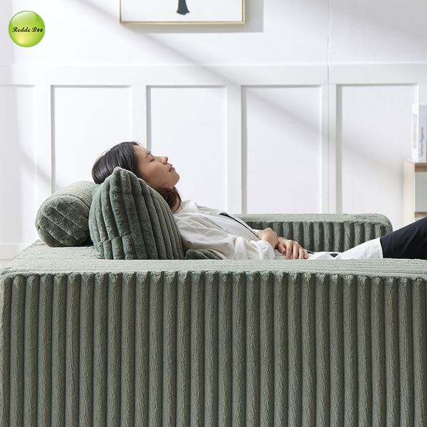 Striped Velvet Green Couch Chenille Sleeper Sofa Armchair With Ottoman