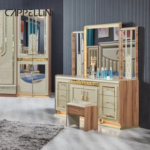 Luxury Gold Wood Double Leather King Size Bed Wooden Modern Home Full Bedroom Furniture Set