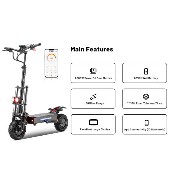 Y11 CE 60V 6000W Scooters Motorcycle Two-wheel Scooter for Citycoco Mopped Wide Wheel
