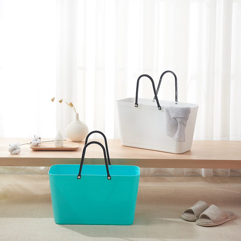 Multifunctional Plastic Portable Storage Soft Basket Bathroom Laundry Blue Sundries Handbasket Shopping Basket