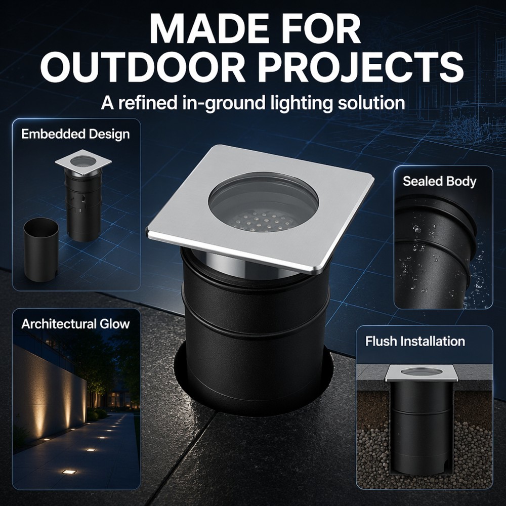 MA65 Square Bezel 8W LED Paver Light IP68 Waterproof Outdoor Ground Fixture for Hardscape Accent