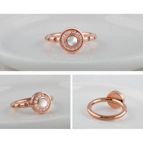 Lady Fashion Jewelry Ring Elegance Wedding Ring with Diamond White Shell with Rose Golden Plating Stainless Stell Rings