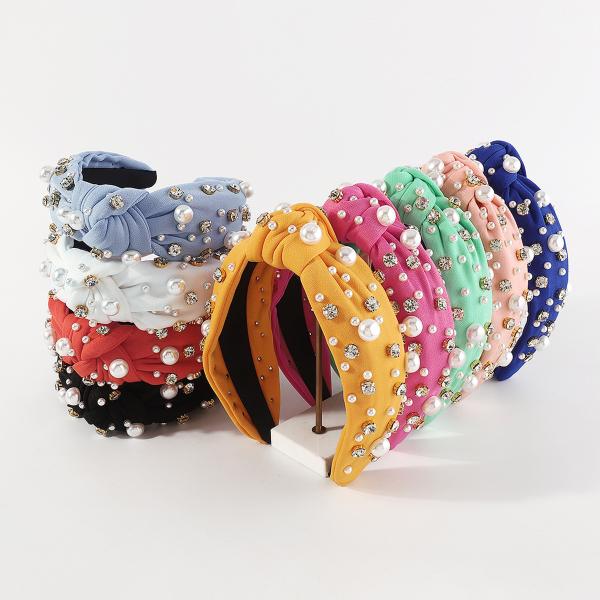 Fashion multicolor knotted wide elastic headbands nail-beaded drill bit hooped hair accessory Yiwu wholesale