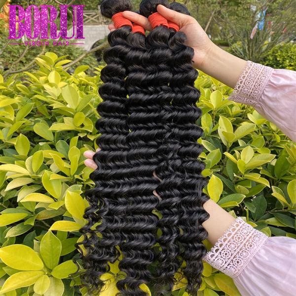 Virgin Raw Brazilian Deep Wave Bundle Deals With Closure Double Drawn Cuticle Aligned Hair