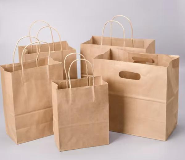Custom Logo Printed Brown Kraft Shopping Bags for Food Delivery & Takeout with Handles