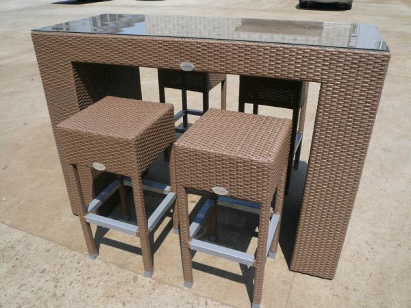 Resin Wicker Bar Set , Dark Brown Rattan Conservatory Furniture
