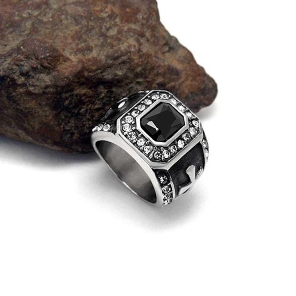 Vintage Inlay Mens Gothic Stainless Steel Band Ring with Black Cubic Zircon（SA566BLACK）