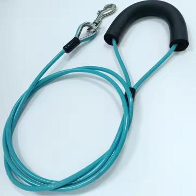 Laisse de câble d'attache robuste avec ressort métallique durable, corde de traction en fil d'acier à double extrémité enduite de colle pour chiens en extérieur