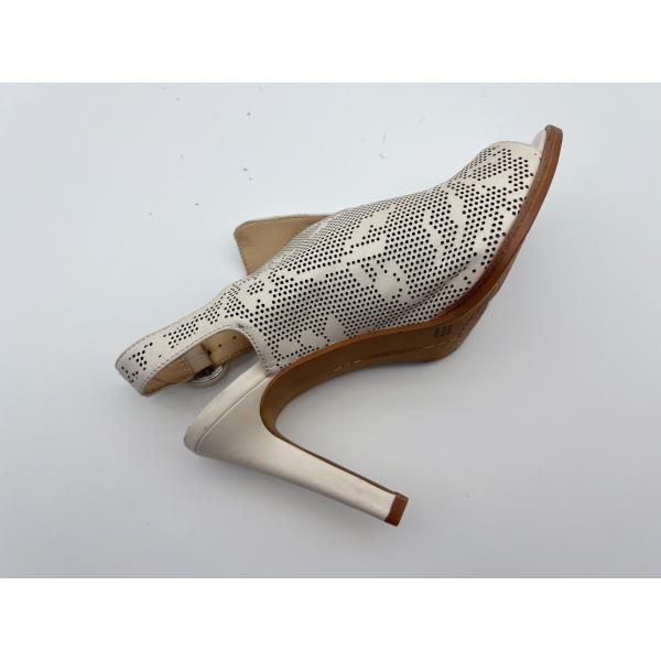 Ladies Genuine Leather Sandals Navy / Bone Open Toe High Heel Sandals