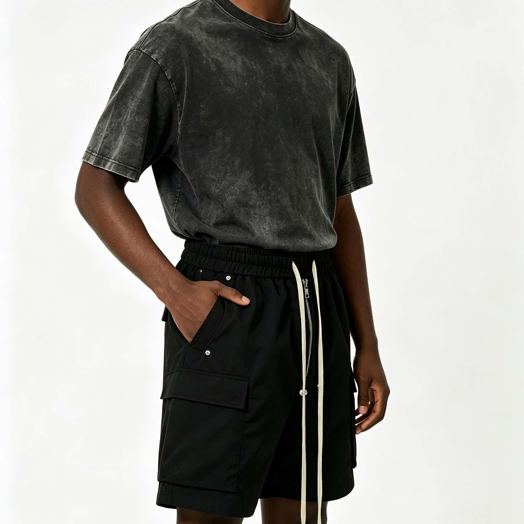 Five Inch Multi Pocket Cargo Shorts Minimalist Mens Drawstring Casual Shorts Dark