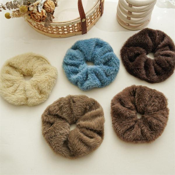 Mink hair fur ins influencer lady winter scrunchies fluffy large hair bands headwear whoelsales